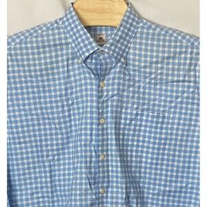 Peter Millar Mens Shirt Blue Check Long Sleeve Cotton Sz XLarge